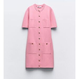 ZARA GOLD BUTTON KNIT MINI DRESS